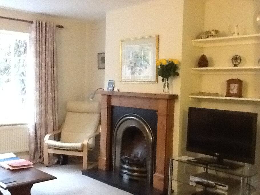The sitting room with Victorian style coal effect gas fire