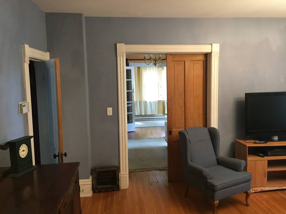 The Blue Living Room looking to the Sun Porch and Goldenrod Bedroom.