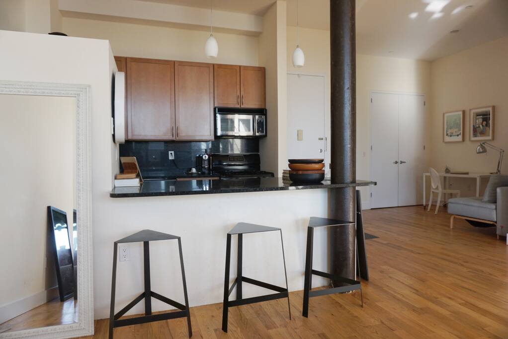 The breakfast bar is perfect for a morning coffee and quick bite.