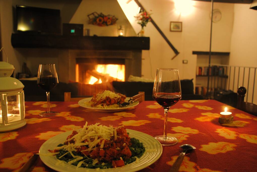 Living with fireplace
