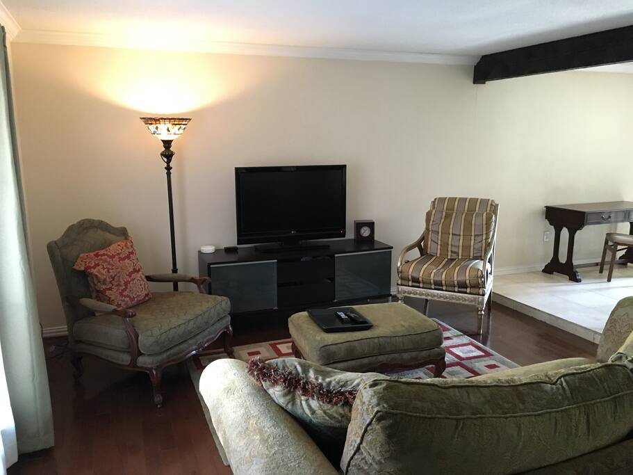 Tiffany lamp and big flat screen TV