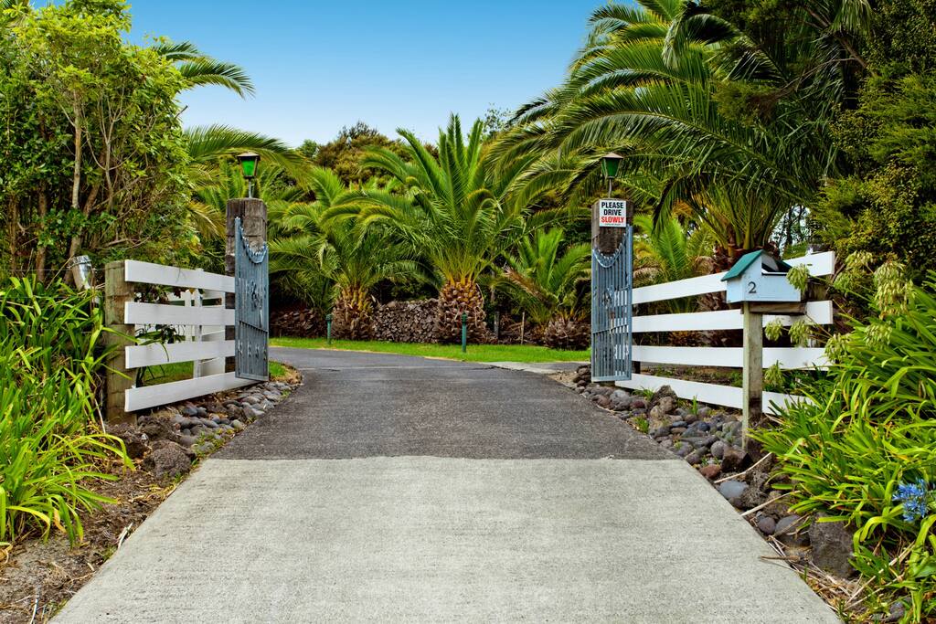 The entrance to the driveway.