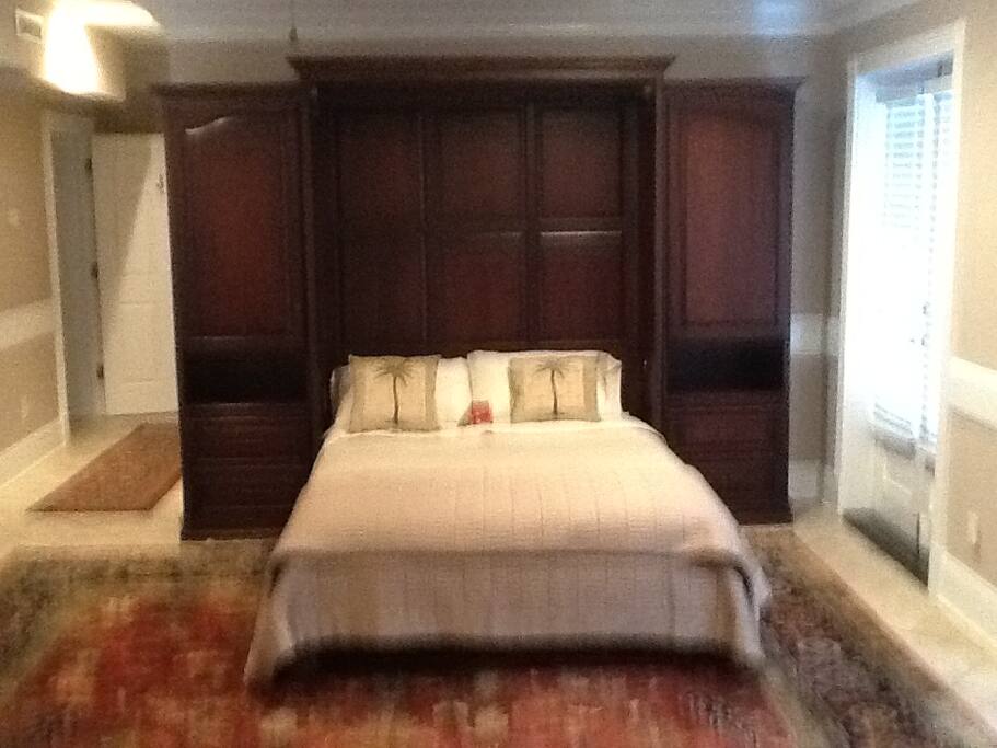 Custom queensize bed with natural bamboo mattress.