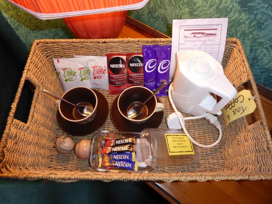Coffee, tea, hot chocolate in the room