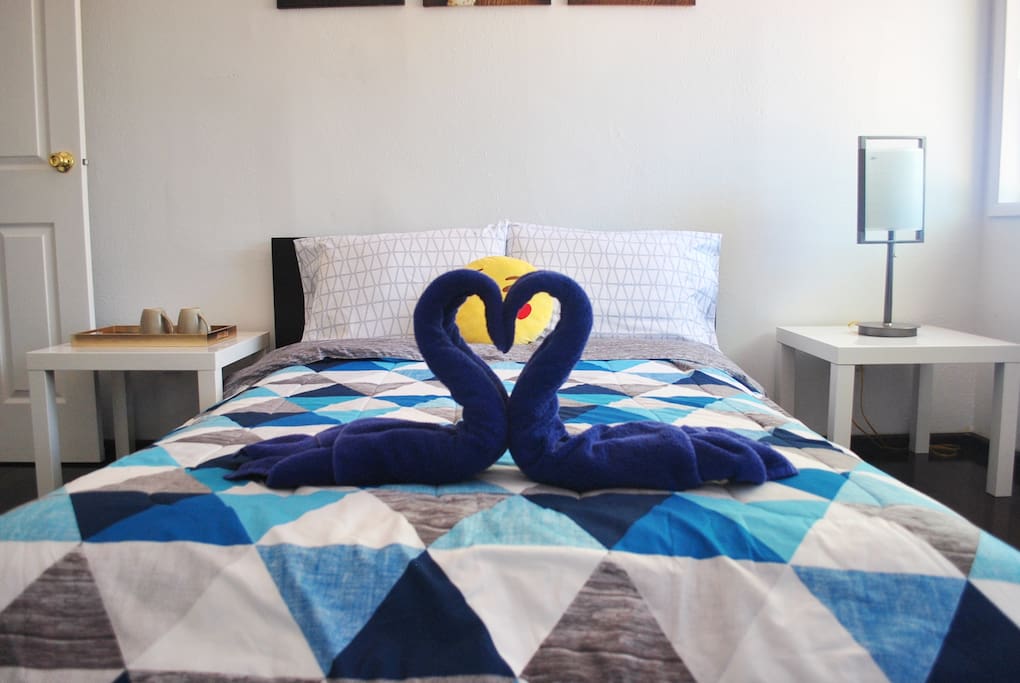 Comfortable & clean bed, pillows, sheets, pillow cases, towel, and comforter are provided