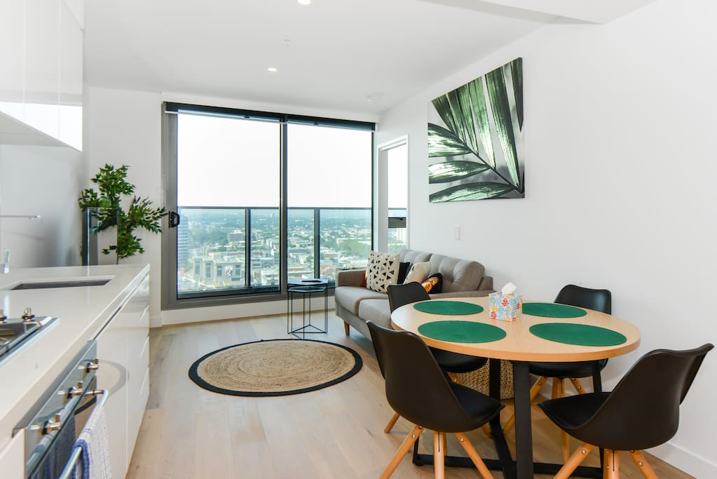 Light and airy open plan living area.