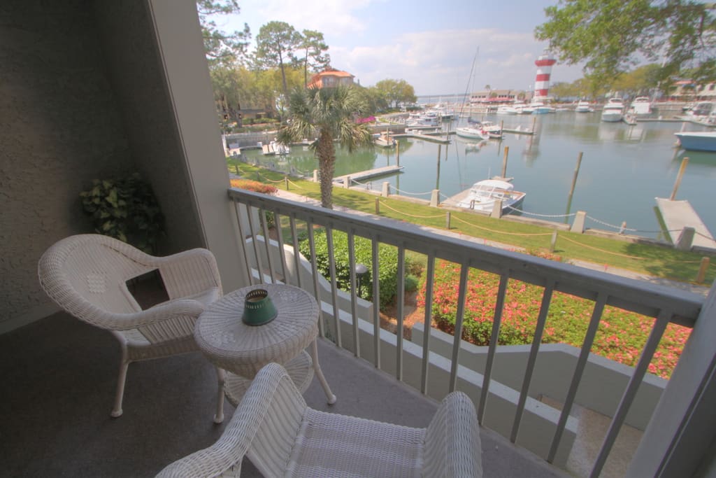 Patio View of Harbourtown Marina & Lighthouse
