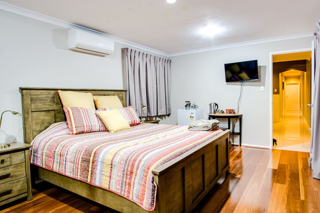 Flat screen TV and tea & coffee making facilities and your own fridge.