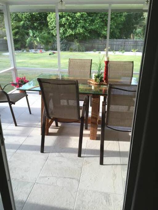 Lanai with a beautiful exterior and lots of room to play.