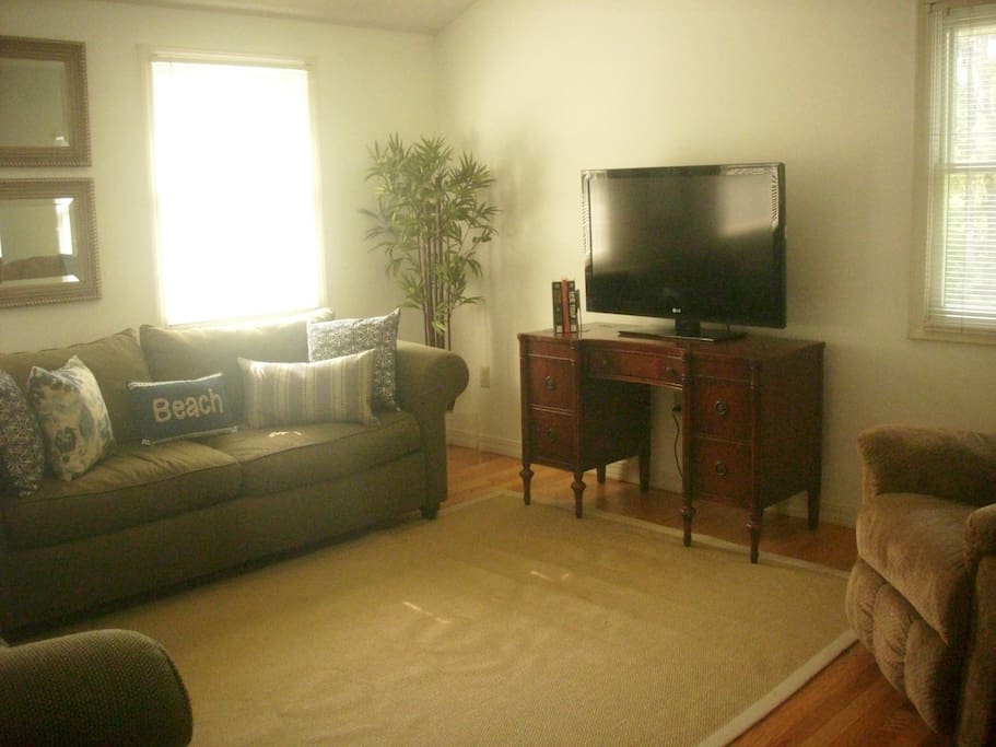 Living room area with TV and DVD player