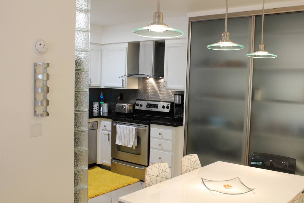 Kitchen open to dining
