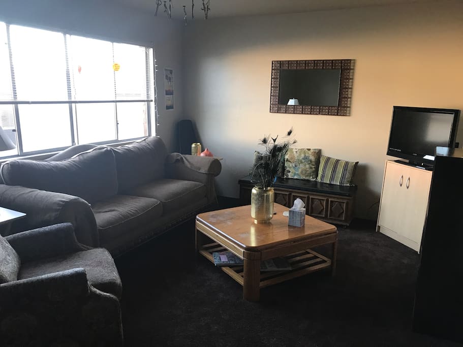 The living room is a comfortable space for anyone to relax, play music, eat, drink and be merry.