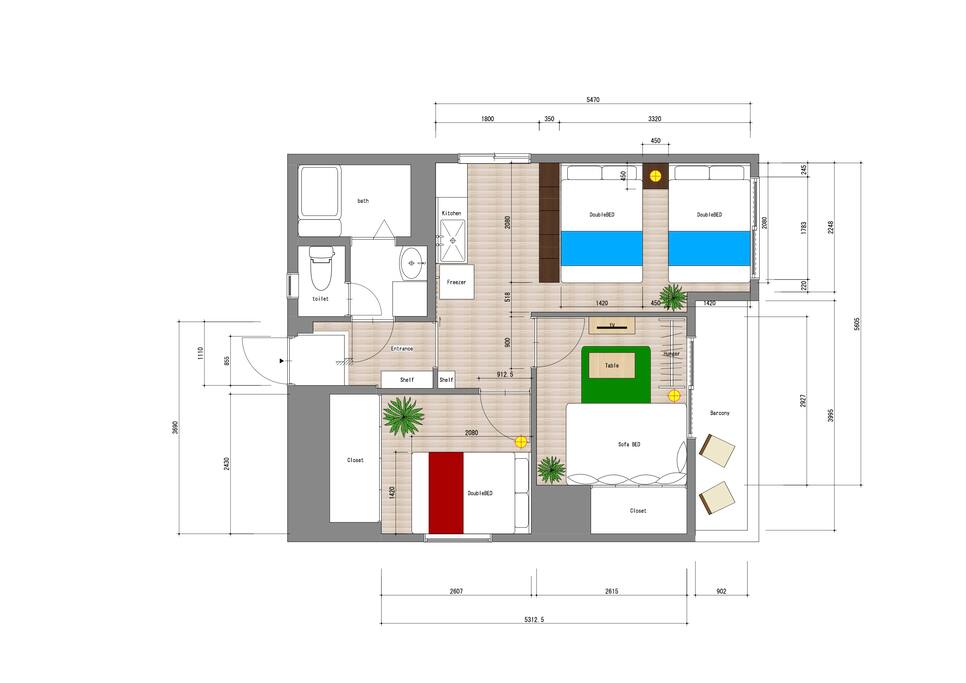 3 double beds and 1 big sofa bed!!
