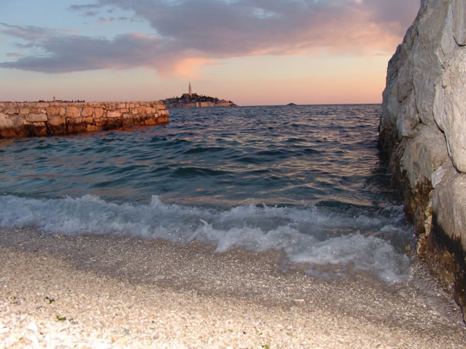 The closest beach (15 minutes walk) which is also the most beautiful in Rovinj (Porton Biondi Beach)