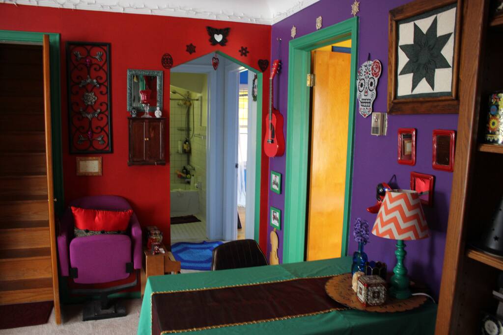 View of other side of common room entrance to bathroom and yoga/dance room