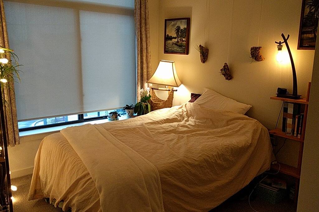Bedroom 2- warm zen space, with natural water feature