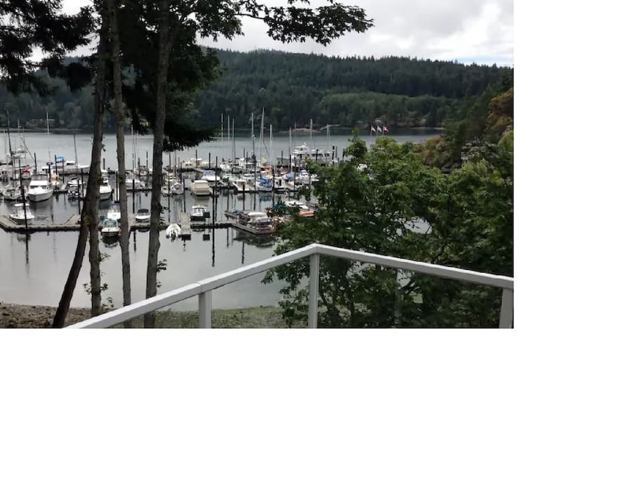 View of the ocean bay and marina from the living room and deck