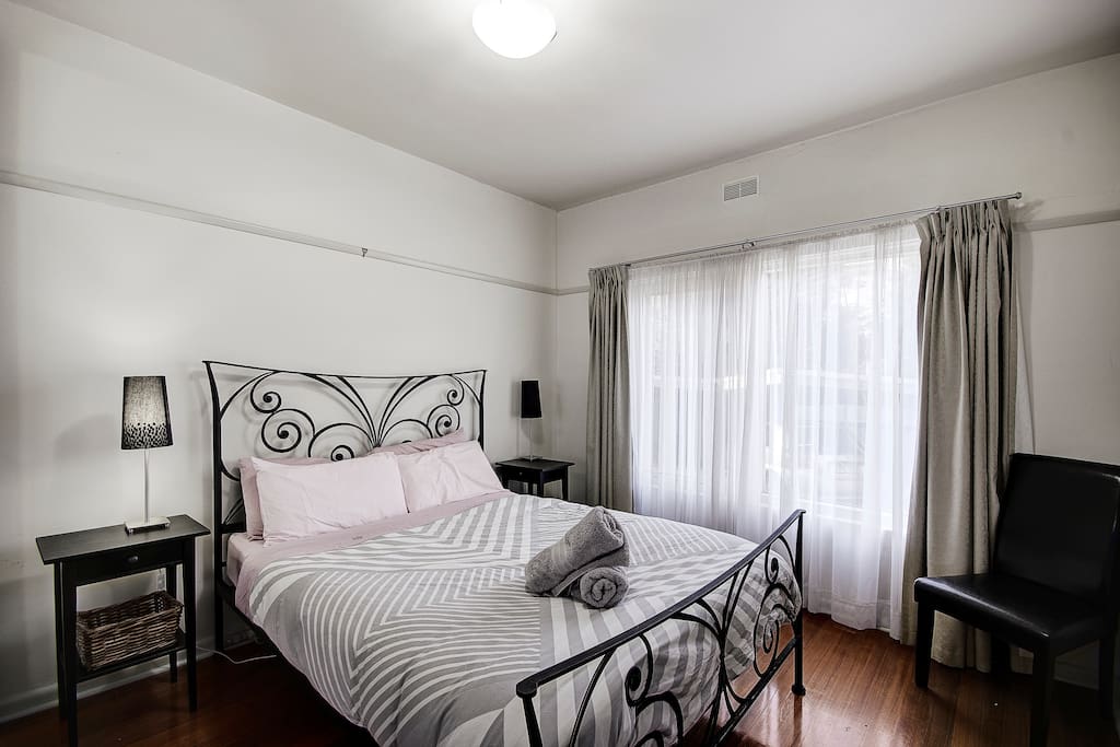The Main bedroom has a queensize bed and large wardrobes. A north facing window to the garden