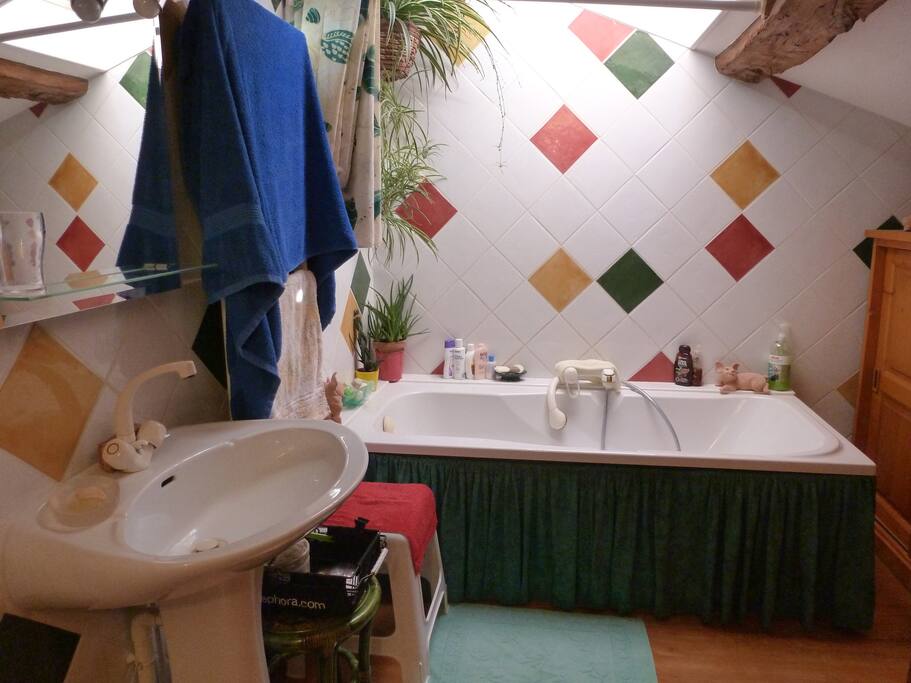 Salle de bain commune avec évier privatif