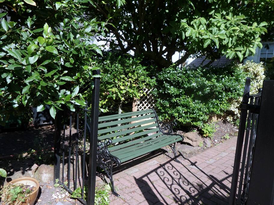 Front Gate with bench to enjoy morning sunshine