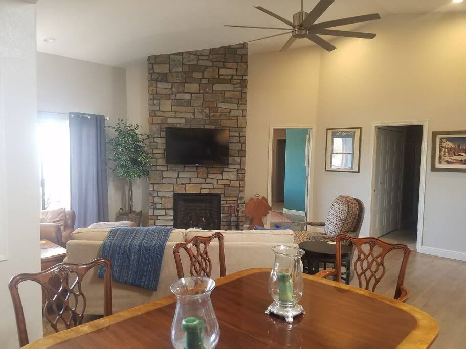 Living room with fireplace.