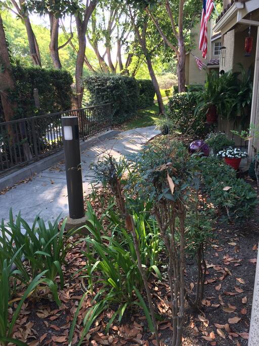 walkway to front door, ground level, high on hill