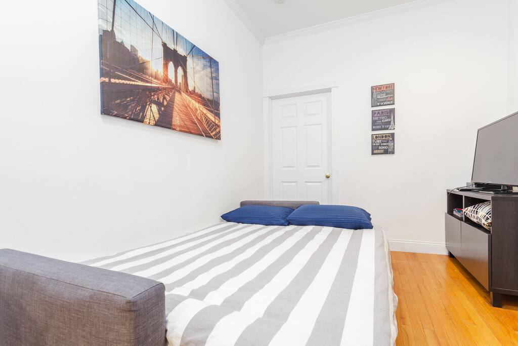 Living room with the converted queen size sofa/bed