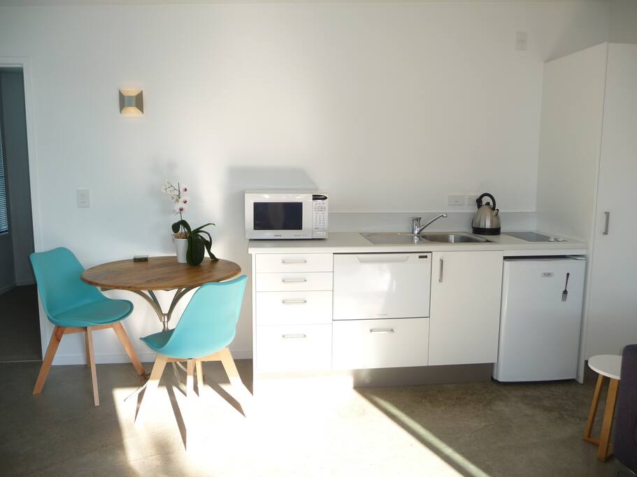 Small kitchen with dish-drawer & microwave. Fully equipped to self cater.