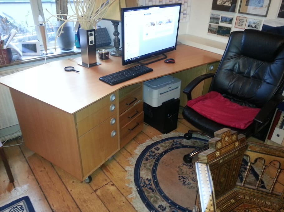 office desk with printer (Brother black & white)