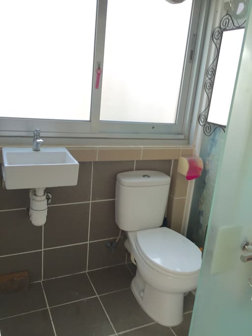 Shower room with hot water