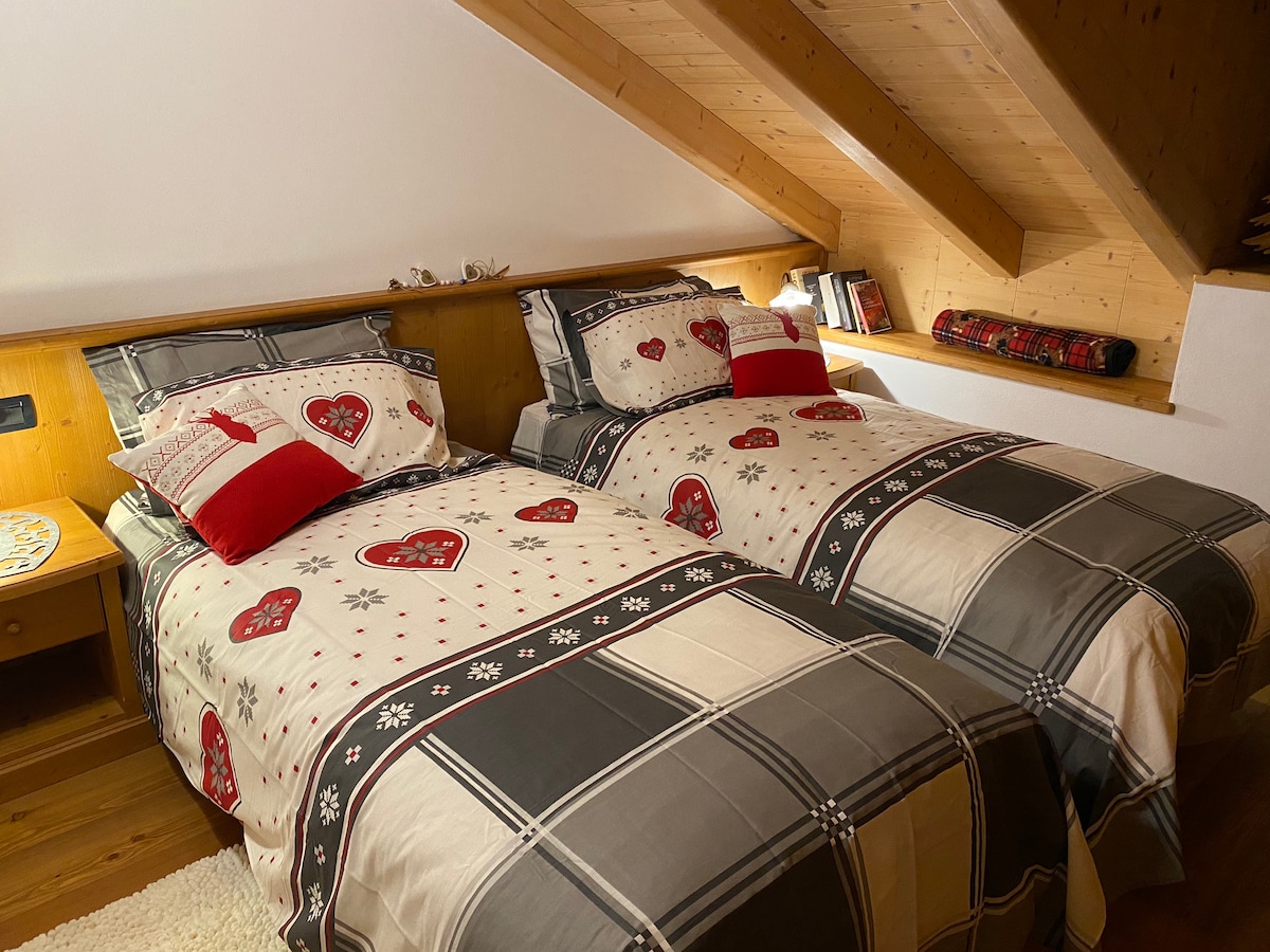 Room with two single beds, which can be joined upon request. Spacious closet. Vasistas window 