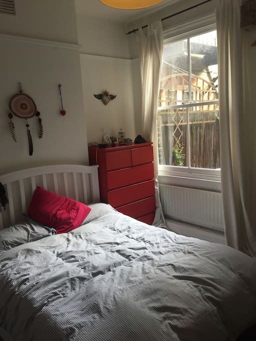 The peaceful bedroom with memory foam mattress.