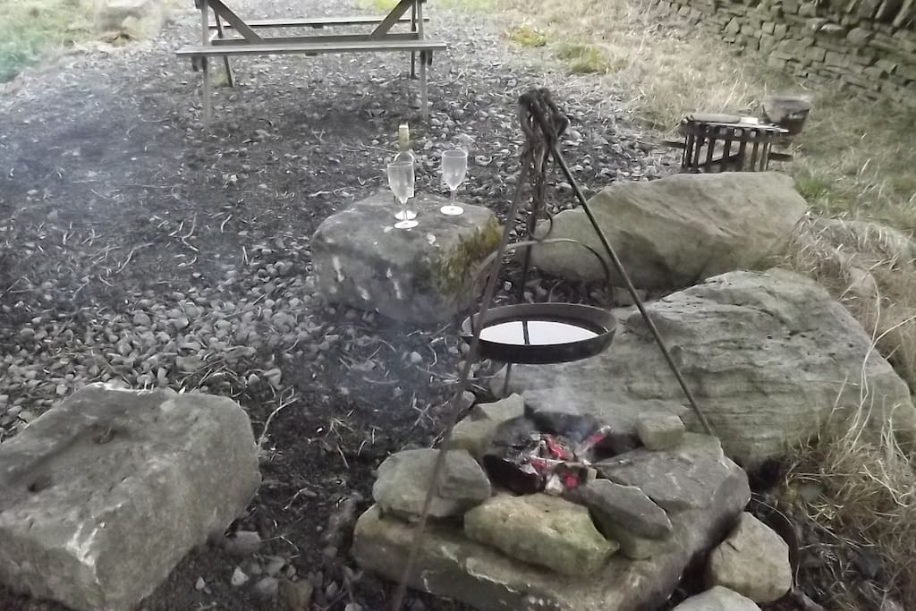 "Tripod" over fire traditional shepherd / gypsy cooking
