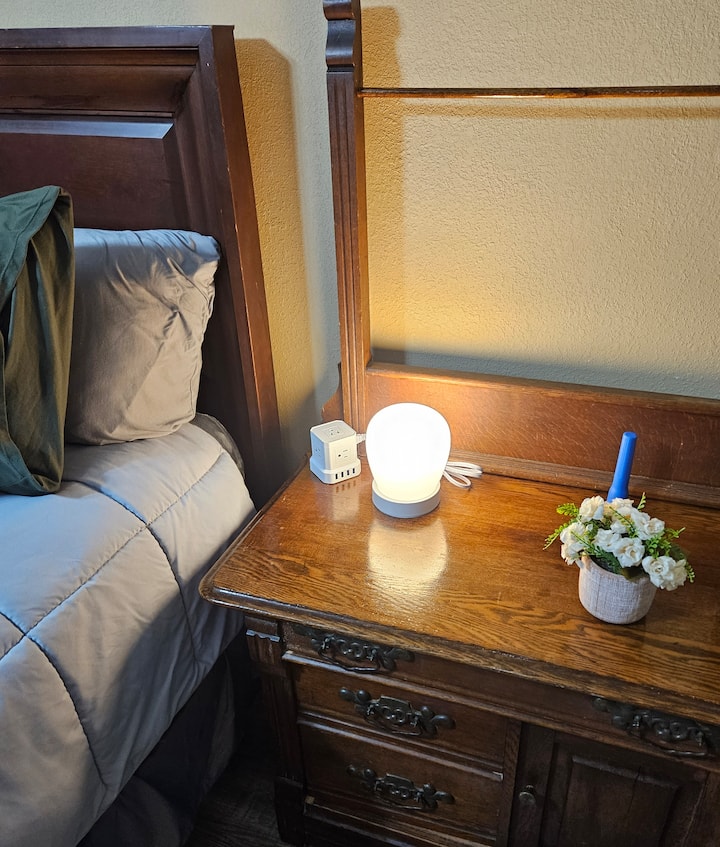 Bedside lamps (on both sides) are dimmable to fit your preference.   