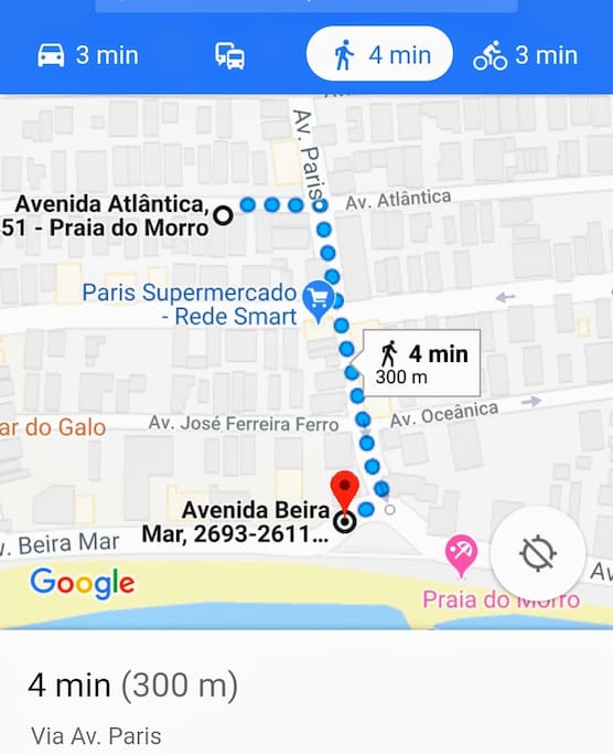 Distancia entre o apartamento e a praia