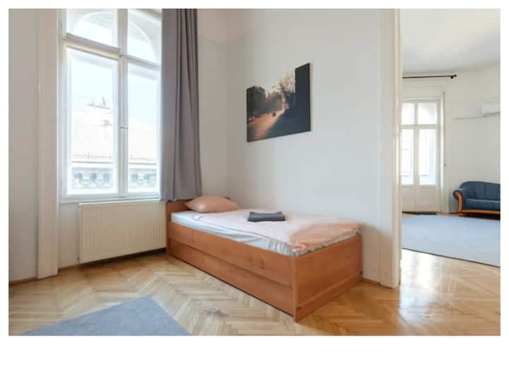 Room 6 has got asingle bed and a sofa bed. Because of its central location, it is often used as a living room.