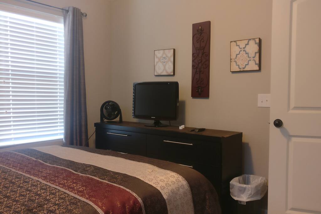 Large dresser for personal items during your stay and TV with Amazon Firestick so no shows are missed while you're away from home!