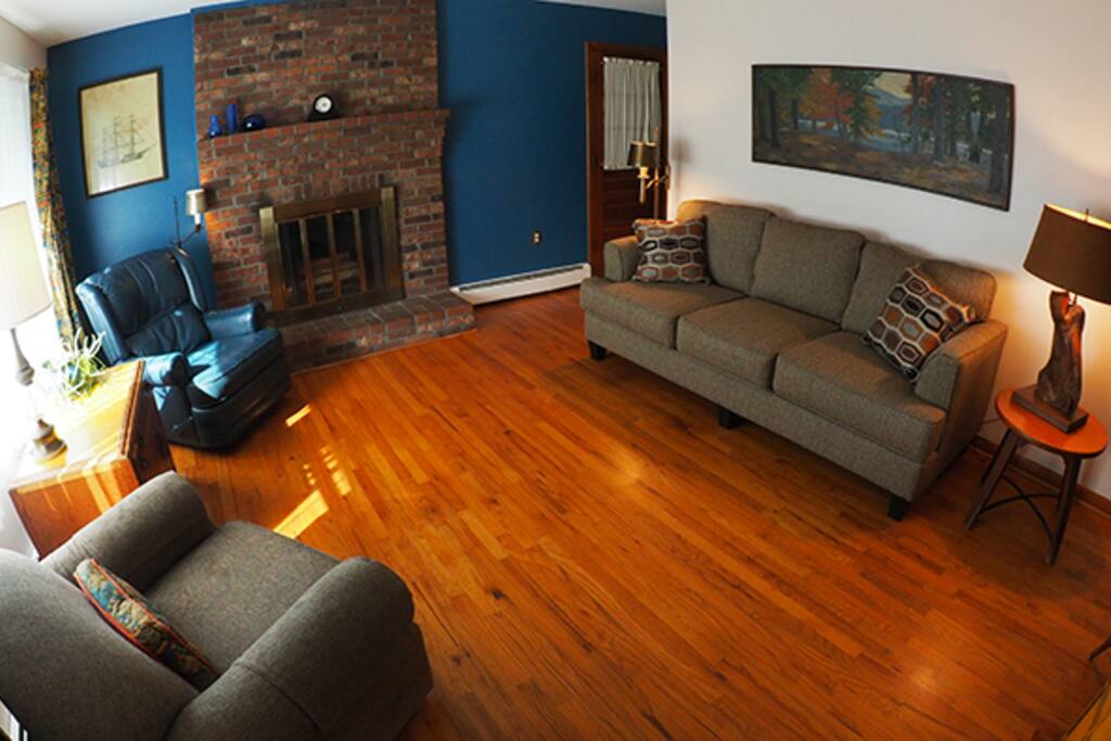 Inviting living room provides ample space for visiting. Hang your hat and coat in the closet which has games for rainy days. TV will play your DVD's.