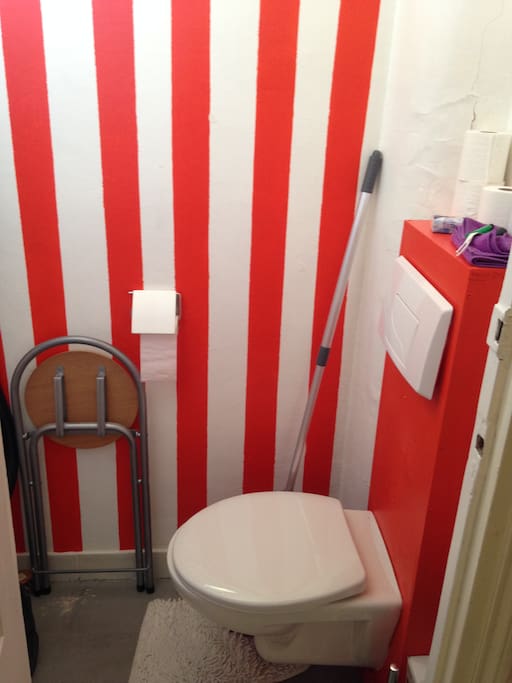 Toilettes façon Daniel Buren (les bandes de 8,7 sont à peu près respectées !)