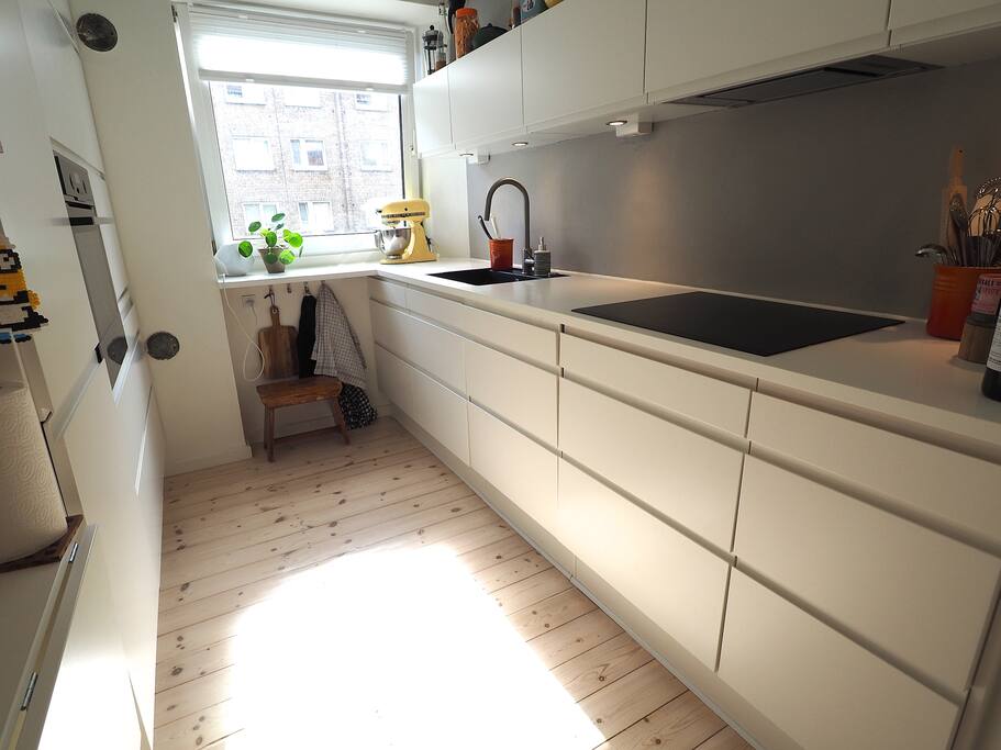 Well equipped kitchen (including: dishwasher, oven, induction hob, microwave oven and various kitchen utensils)