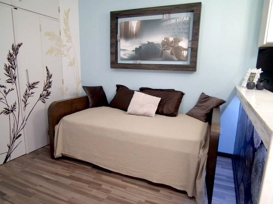 Sofá-Cama com dois colchões (gavetão inferior) / Sala / Roupeiro com espaço