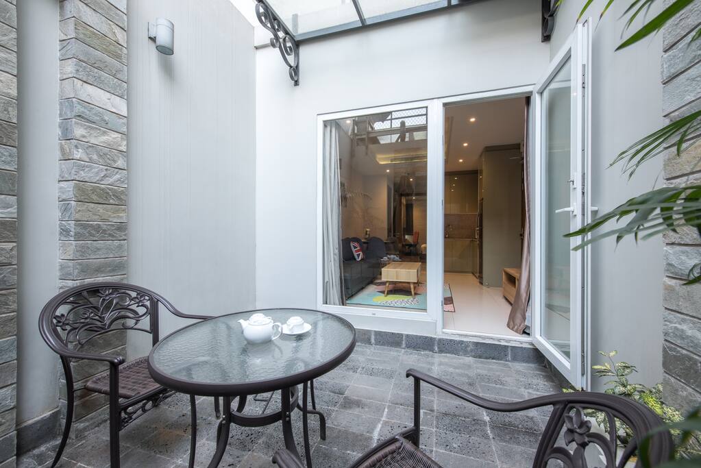 Backyard with table and chairs