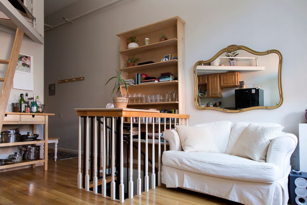 If needed, this sofa pulls out to a single. Room for 1.