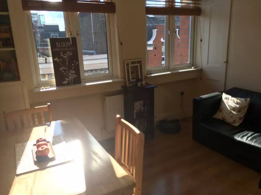 The living room (Now with a TV and a huge sofa :)