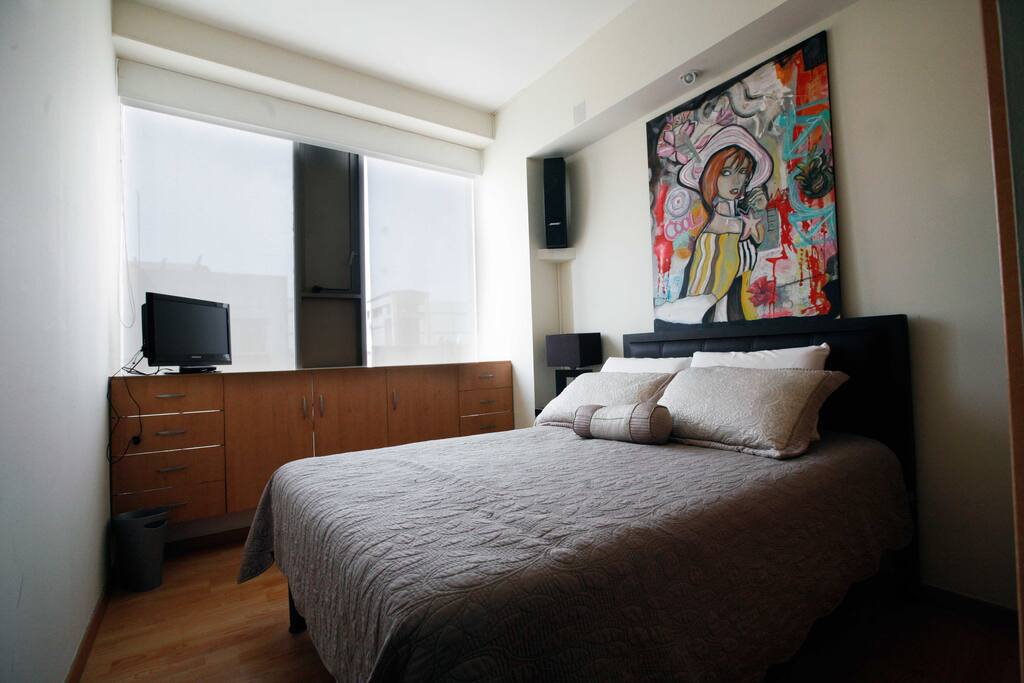Comfortable double bed with your own closet