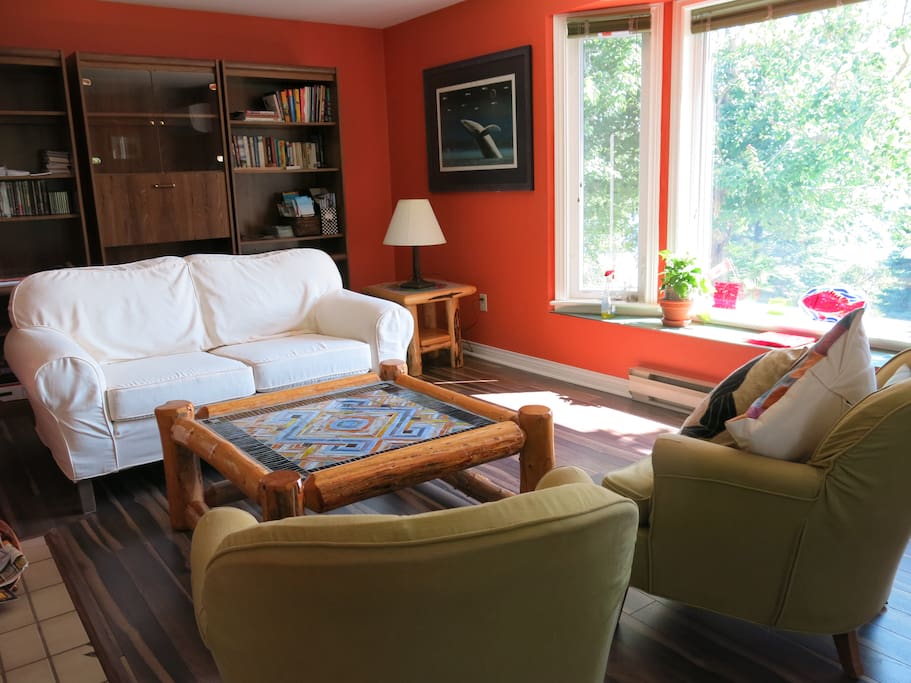 Sunny Living Room with fireplace