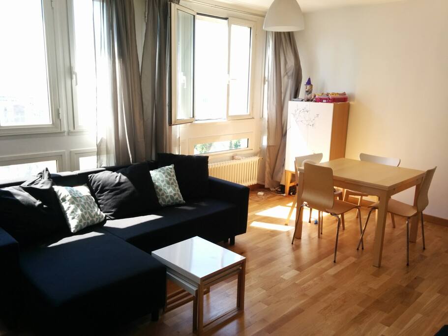 Salon avec un canapé lit + matelas