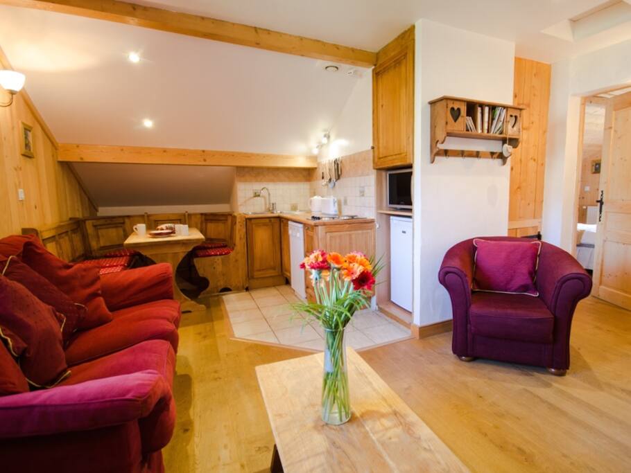 Kitchenette area for self catering, and comfortable living space