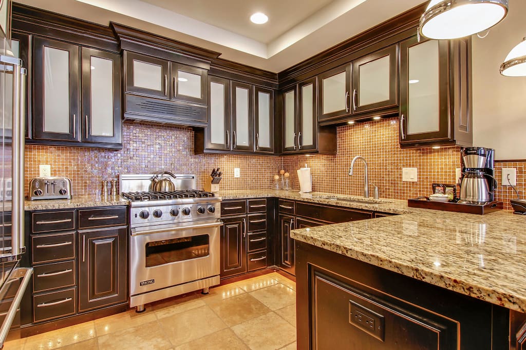Amazing gourmet kitchen with Viking appliances.