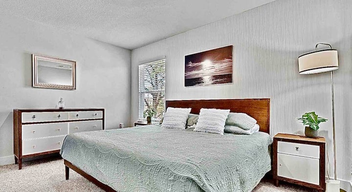 Guest room with TV, King bed and a walk-in closet 